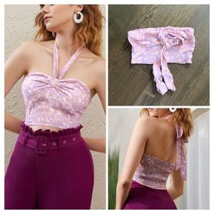 SHEIN Floral Print Halter Crop Top